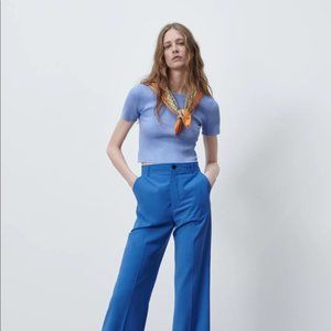 ZARA KNIT TOP WITH BACK OPENING BLUE S, M